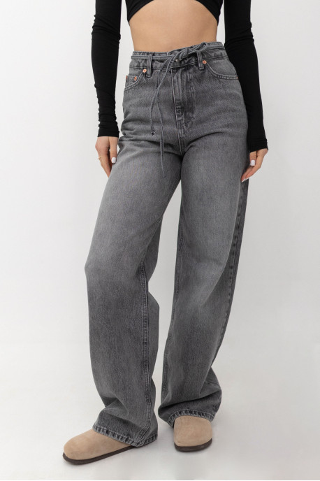 ДЖИНСИ WIDE LEG З ПОЯСОМ СІРИЙ WL 542