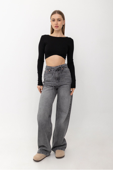 ДЖИНСИ WIDE LEG З ПОЯСОМ СІРИЙ WL 542