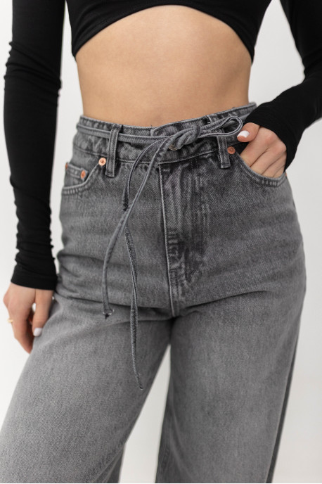 ДЖИНСИ WIDE LEG З ПОЯСОМ СІРИЙ WL 542