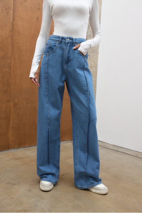 ДЖИНСИ WIDE LEG СИНІ З АКЦЕНТНИМИ ШВАМИ WL 591